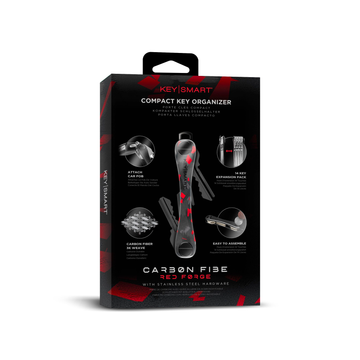 KeySmart Original - Compact Key Holder and Keychain Organiser (Up to 8 Keys) - Red Forged Carbon